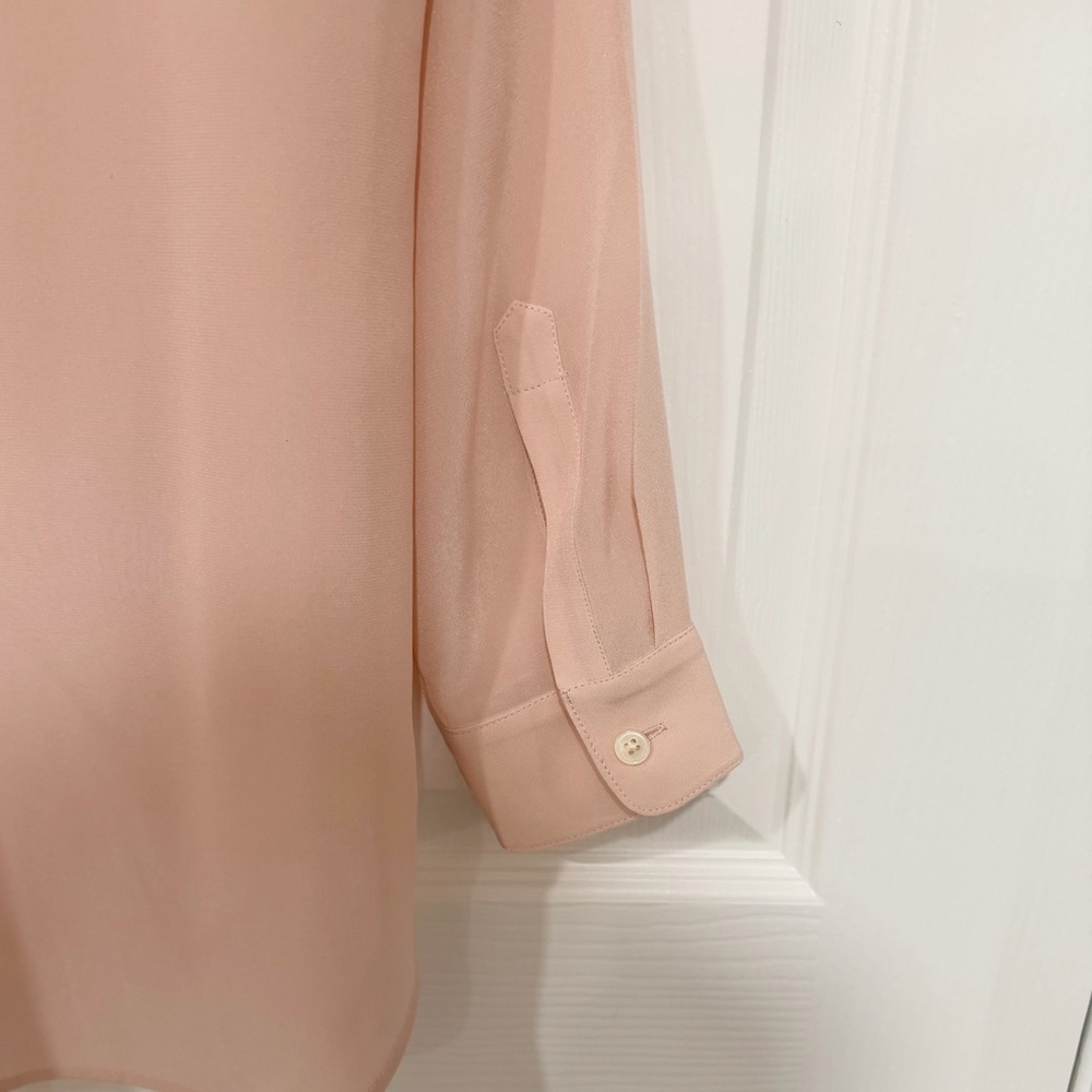 Banana Republic Silk Blush Pink Sheer Long Sleeve Button Front Small Petite Top - Picture 4 of 6